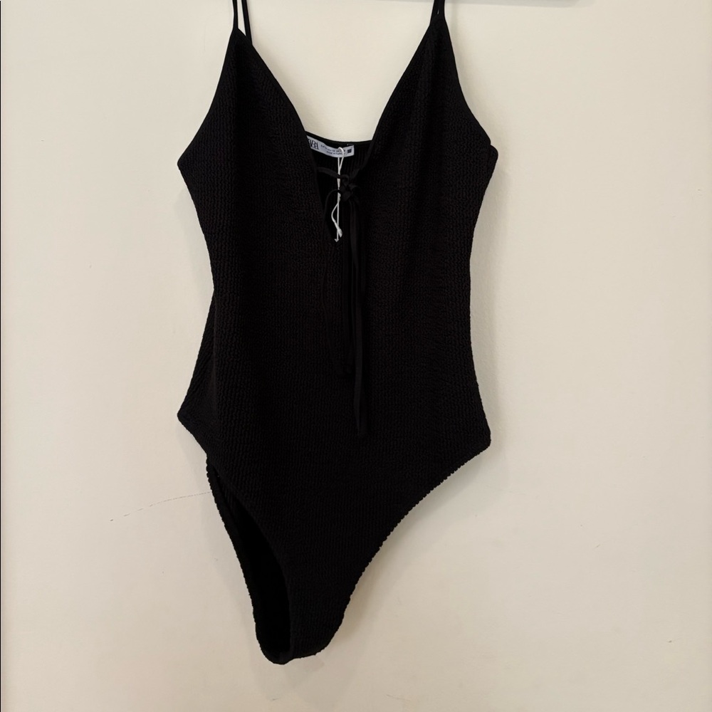 Zara black ribbed body suit medium